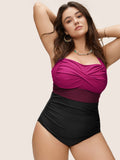 Contrast Twist Front Tummy-Control One Piece Swimsuit