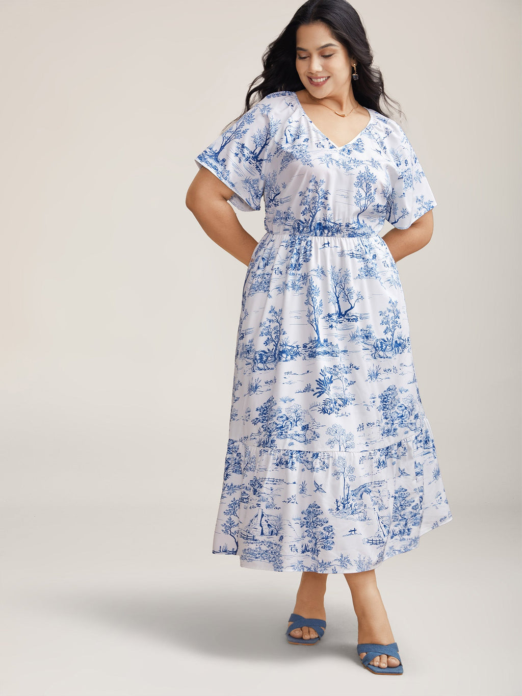 Spring Dreams Stretchy-Waist Midi Dress
