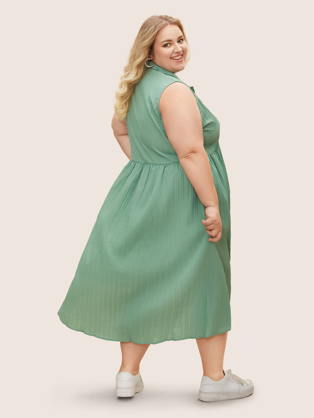 Solid Shirt Collar Ruffle Pocket High Low Hem Button Up Dress