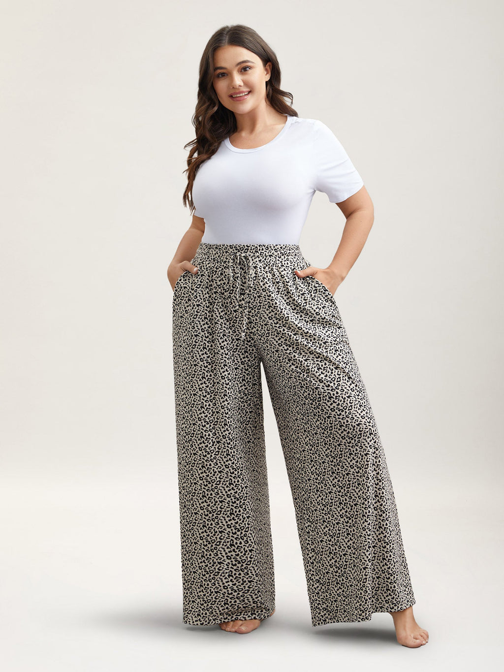 Leopard Print Waist-Drawstring Lounge Bottoms