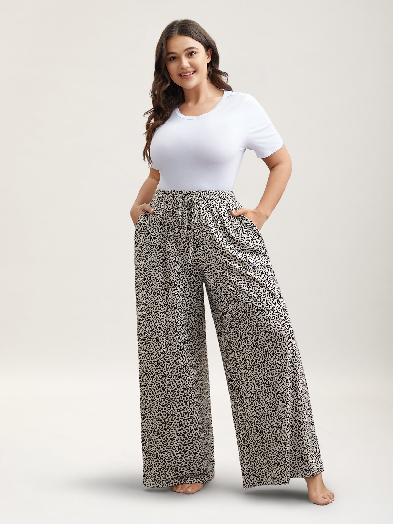 Leopard Print Waist-Drawstring Lounge Bottoms