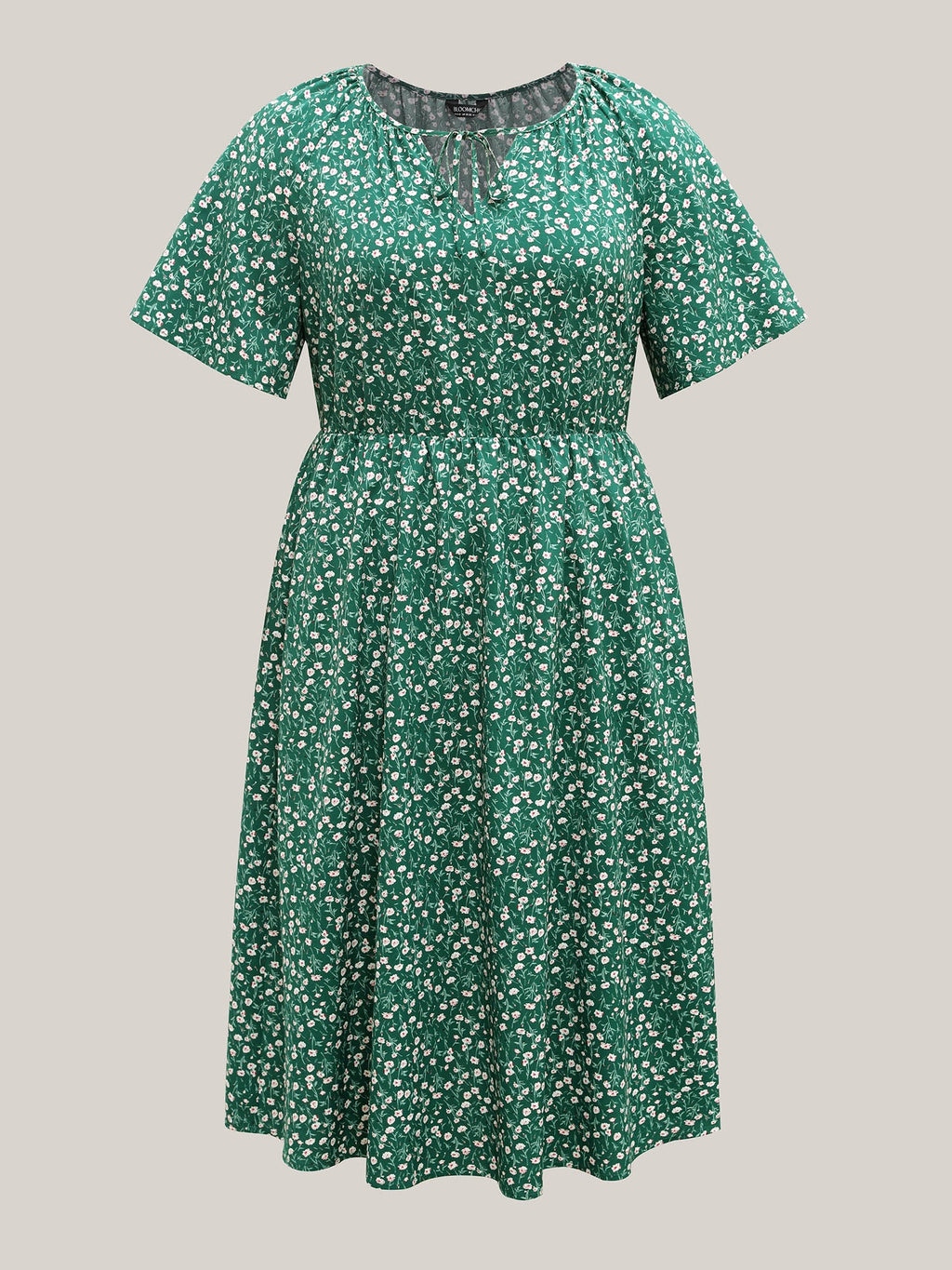 Floral Print Split Neck Pockets Midi Dress