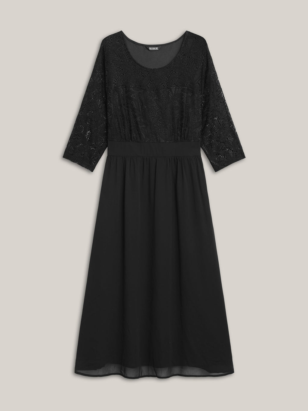 Lace Patchwork Shirred Midi Pocket Dress
