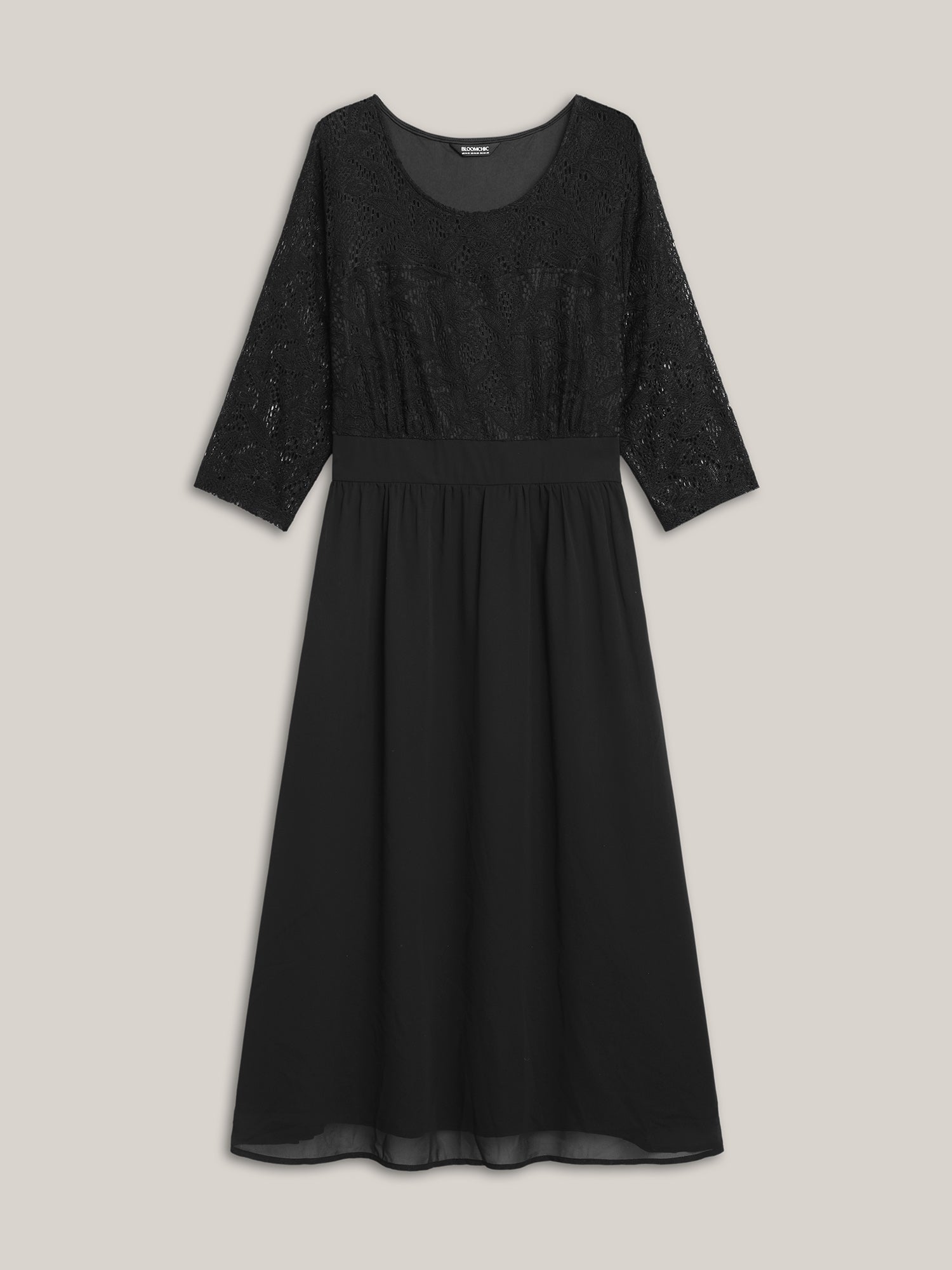 Lace Patchwork Shirred Midi Pocket Dress