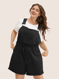 Solid Pocket Drawstring Overall Romper