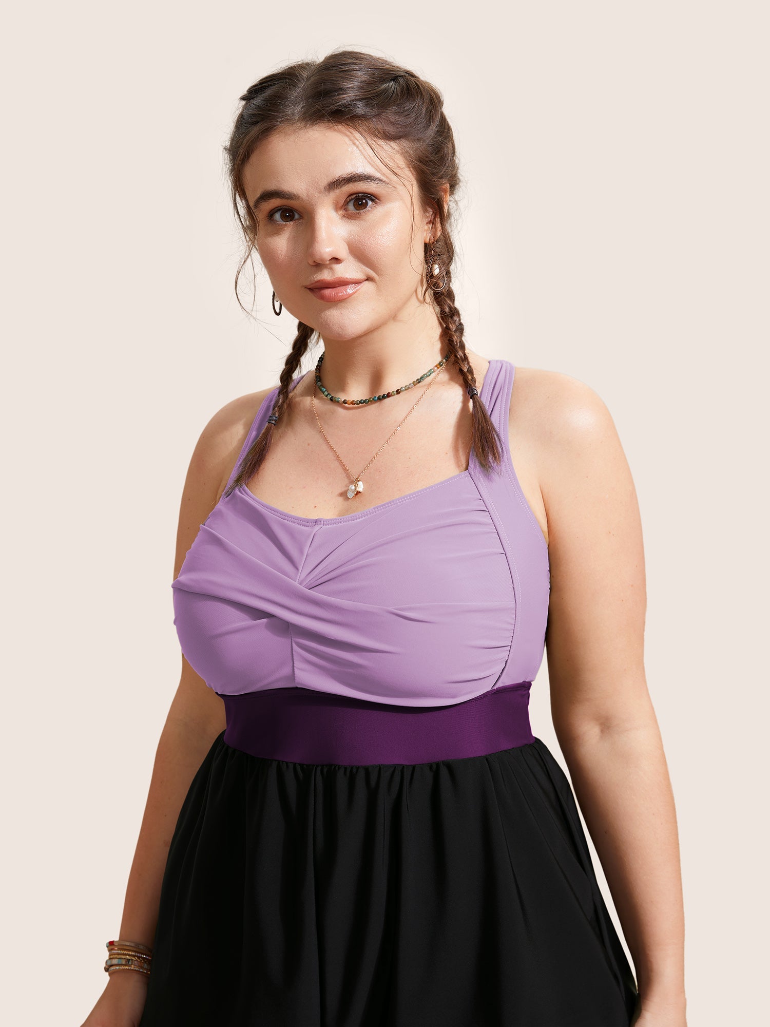 Patchwork Contrast Crossover One Piece Swimsuit