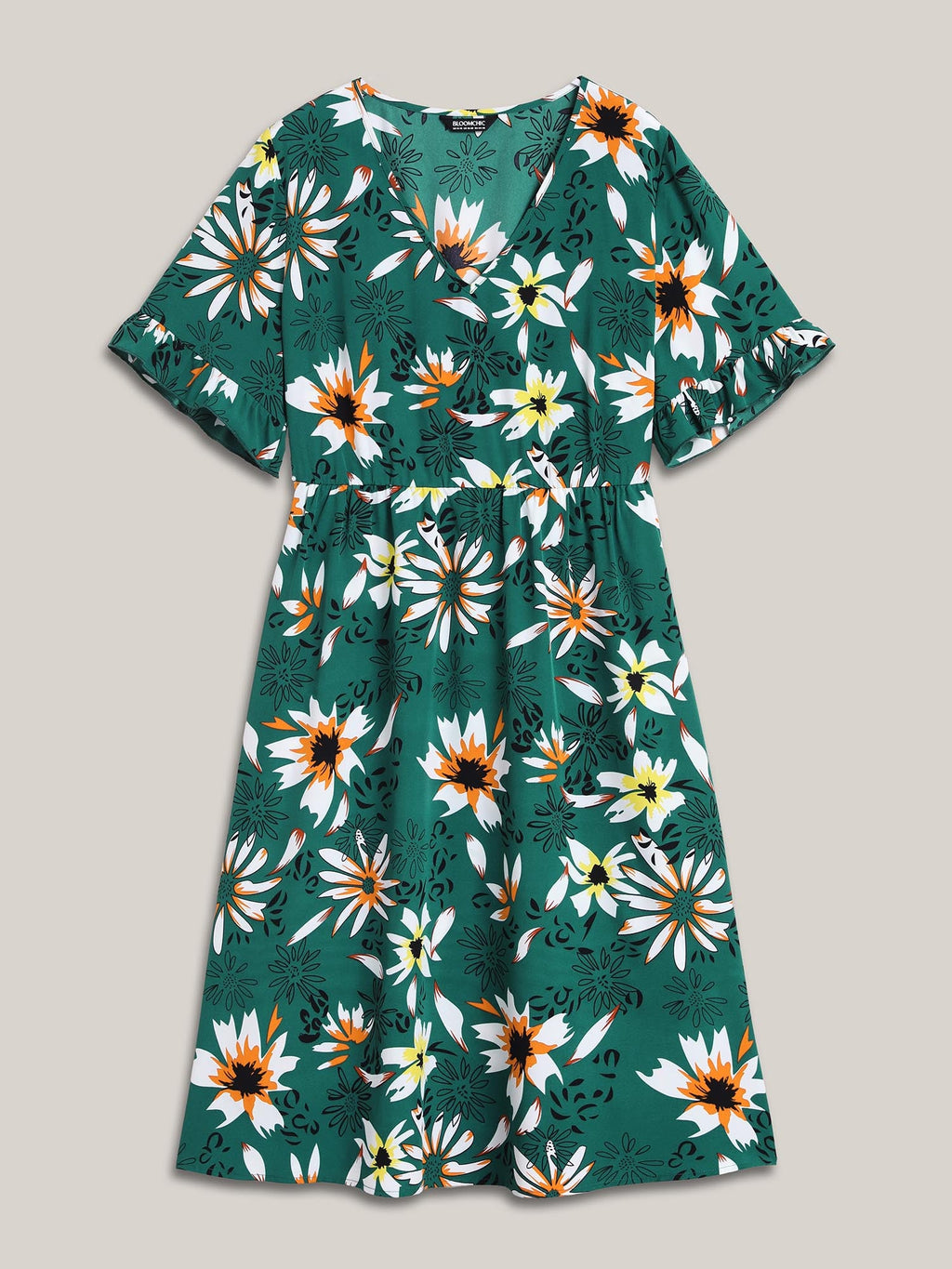 Spring Floral Print Pockets Ruffled Midi Dress