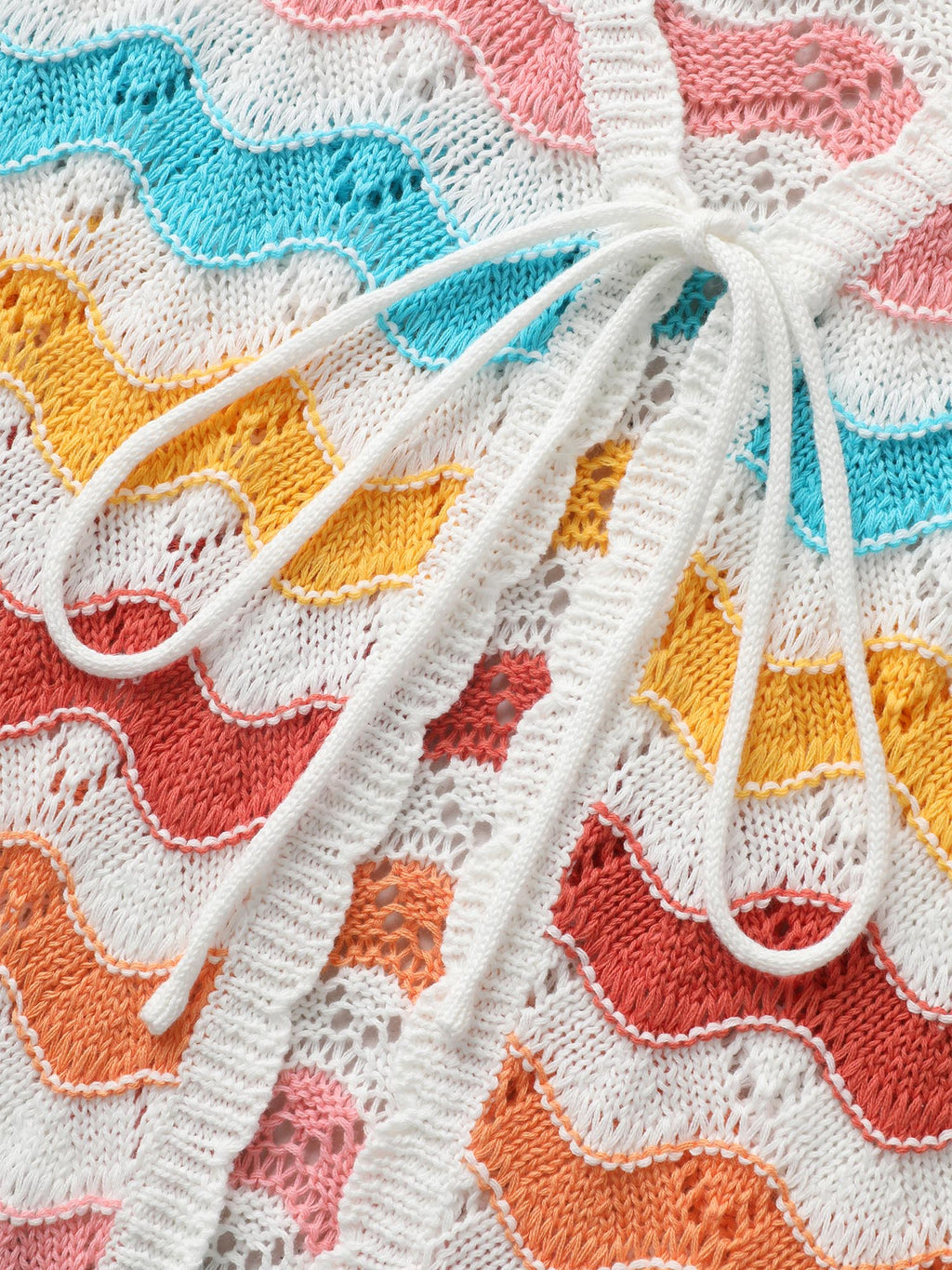 Cotton Rainbow Perforated Front Tie Cardigan