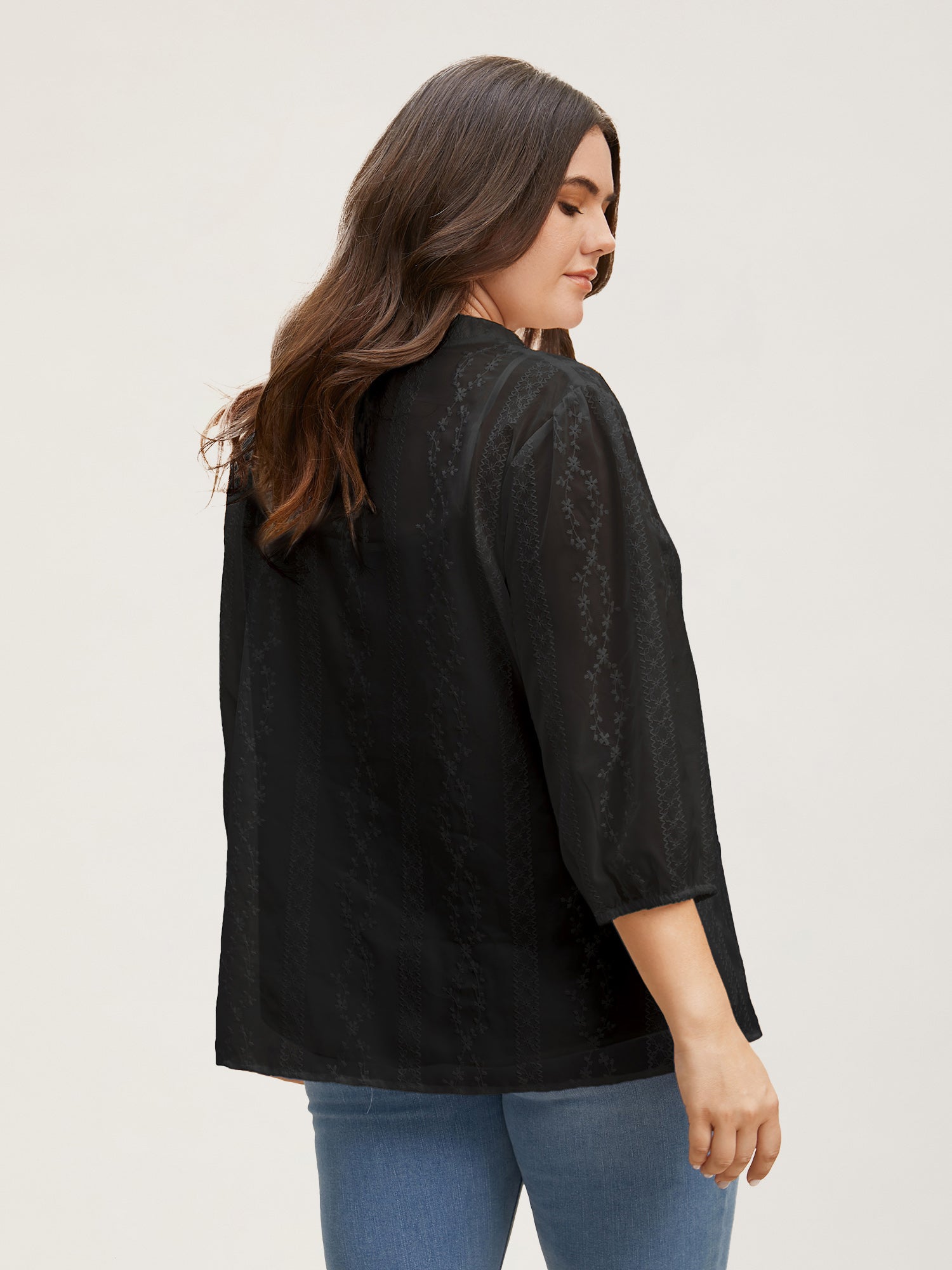 Texture Mesh Button Detail Tucked Seam Blouse