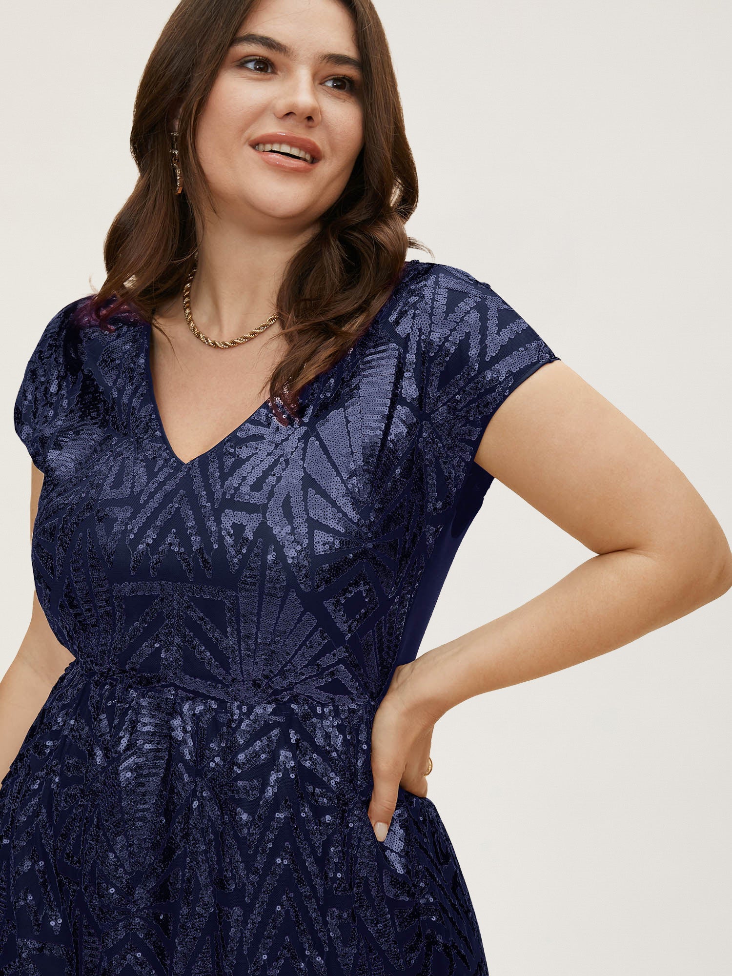 Geometric Sequin Dolman Sleeve Midi Dress