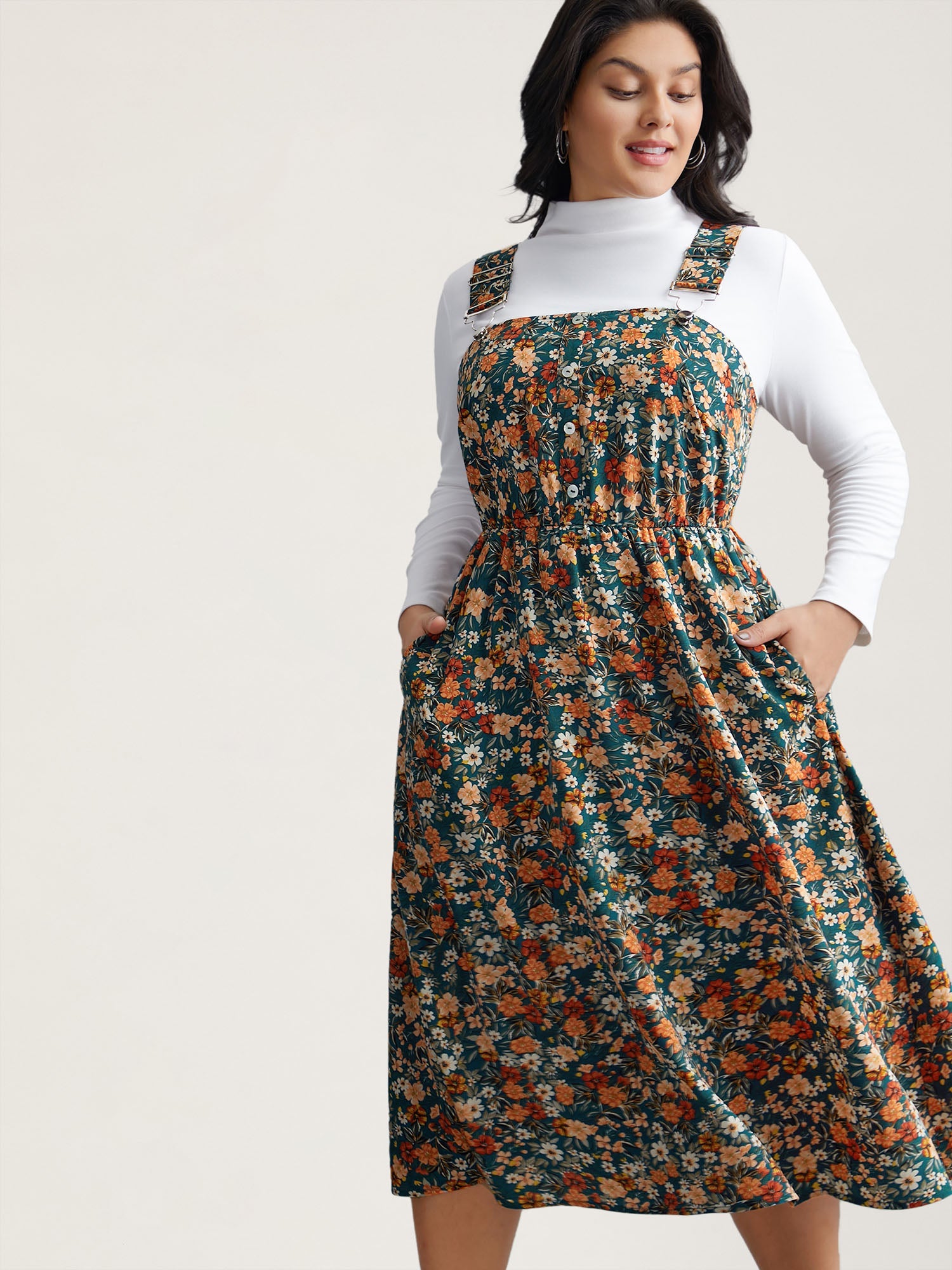 Ditsy Floral Adjustable Straps Elastic Waist Dress