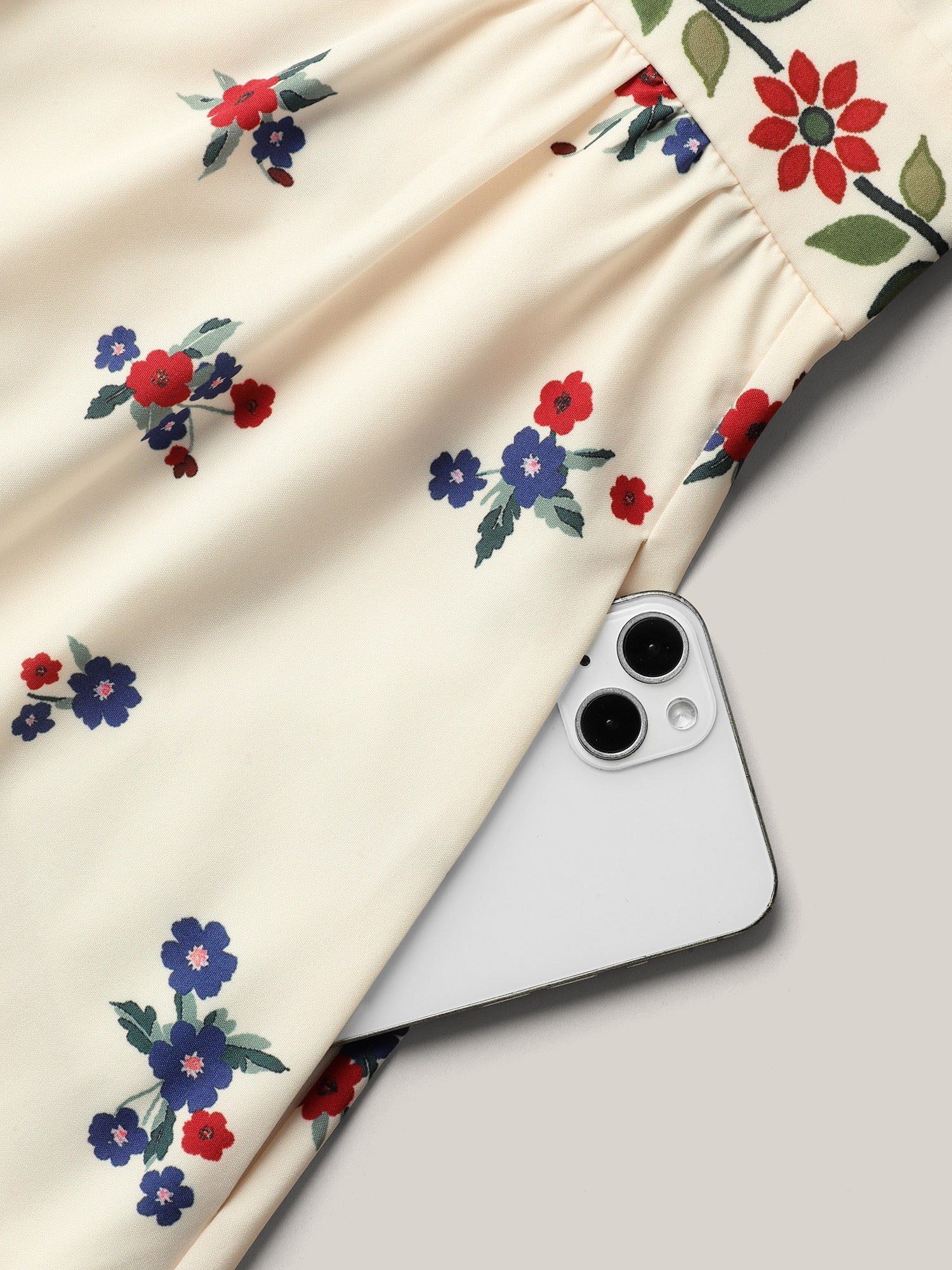 Floral Print V-Neck Waist-Cinched Dress
