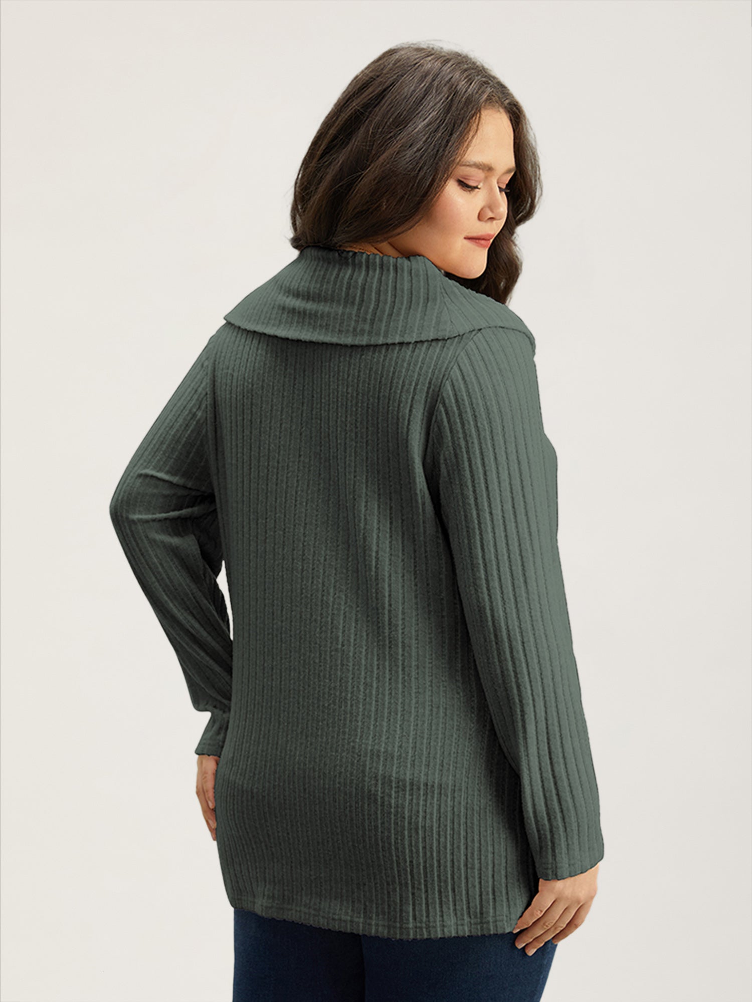Plain Rib Knit Cowl Neck T-shirt