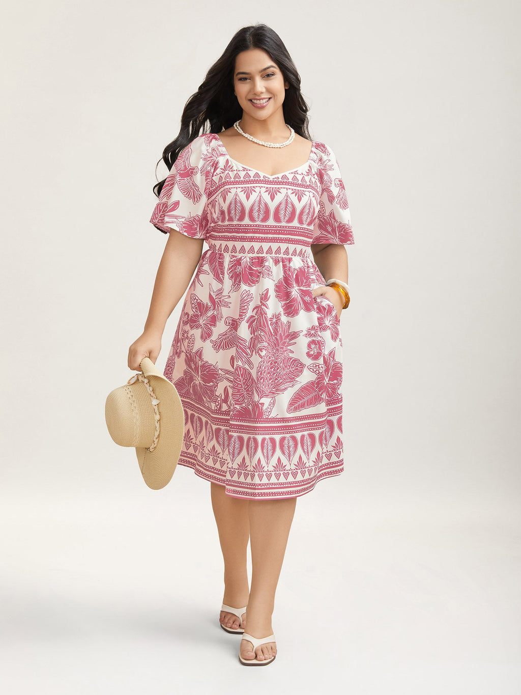 Boho Print Fit Flare Pockets Midi Dress