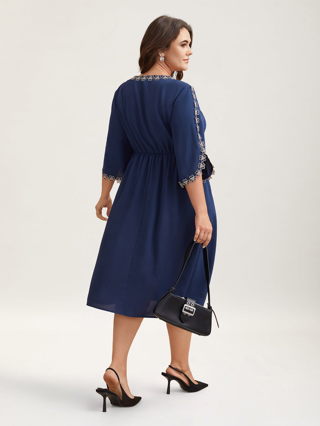 Lace Detail Trumpet Sleeve Midi Dress