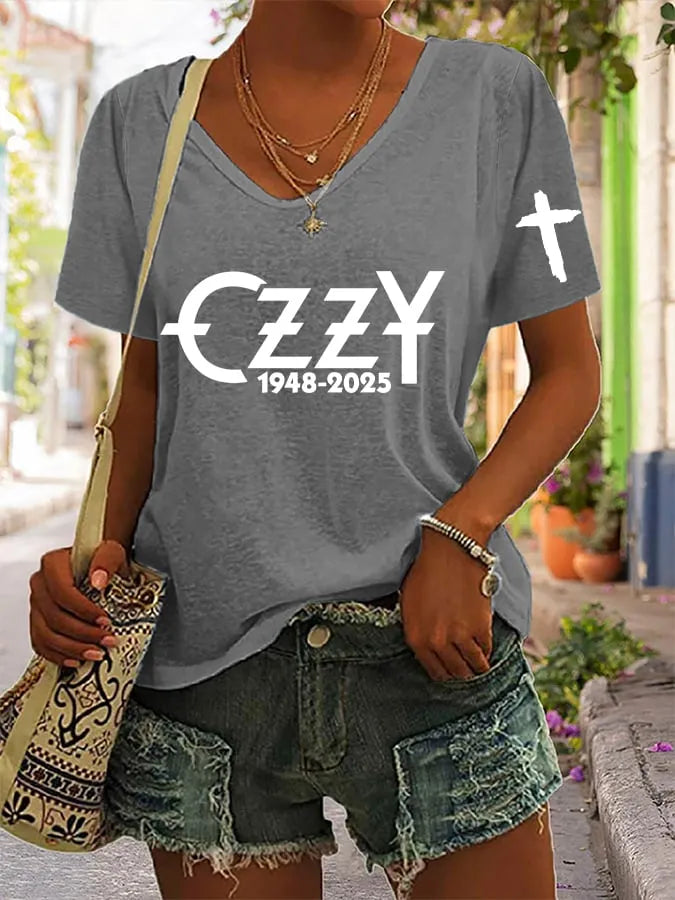 Women's “Hot Singer” Printed V-Neck T-Shirt