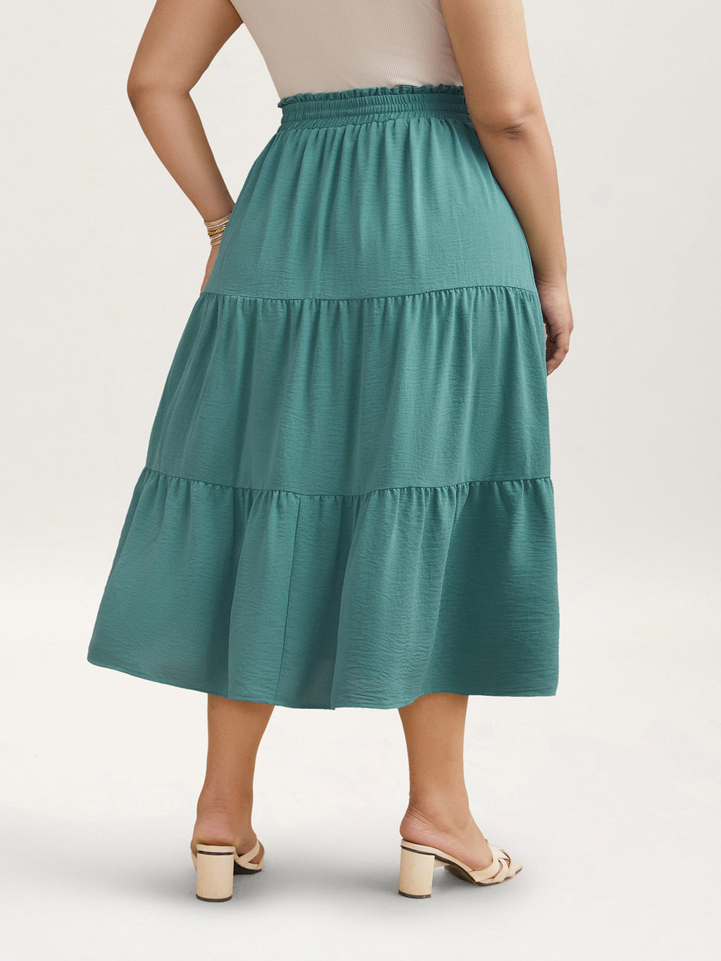 Smocked Waist Lace Tiered Midi Skirt