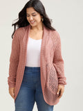 Textured Cut-Out Arc Hem Knit Cardigan