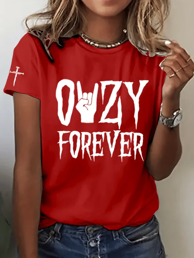 Women's Rock Legend Commemorative Print Crew Neck T-Shirt