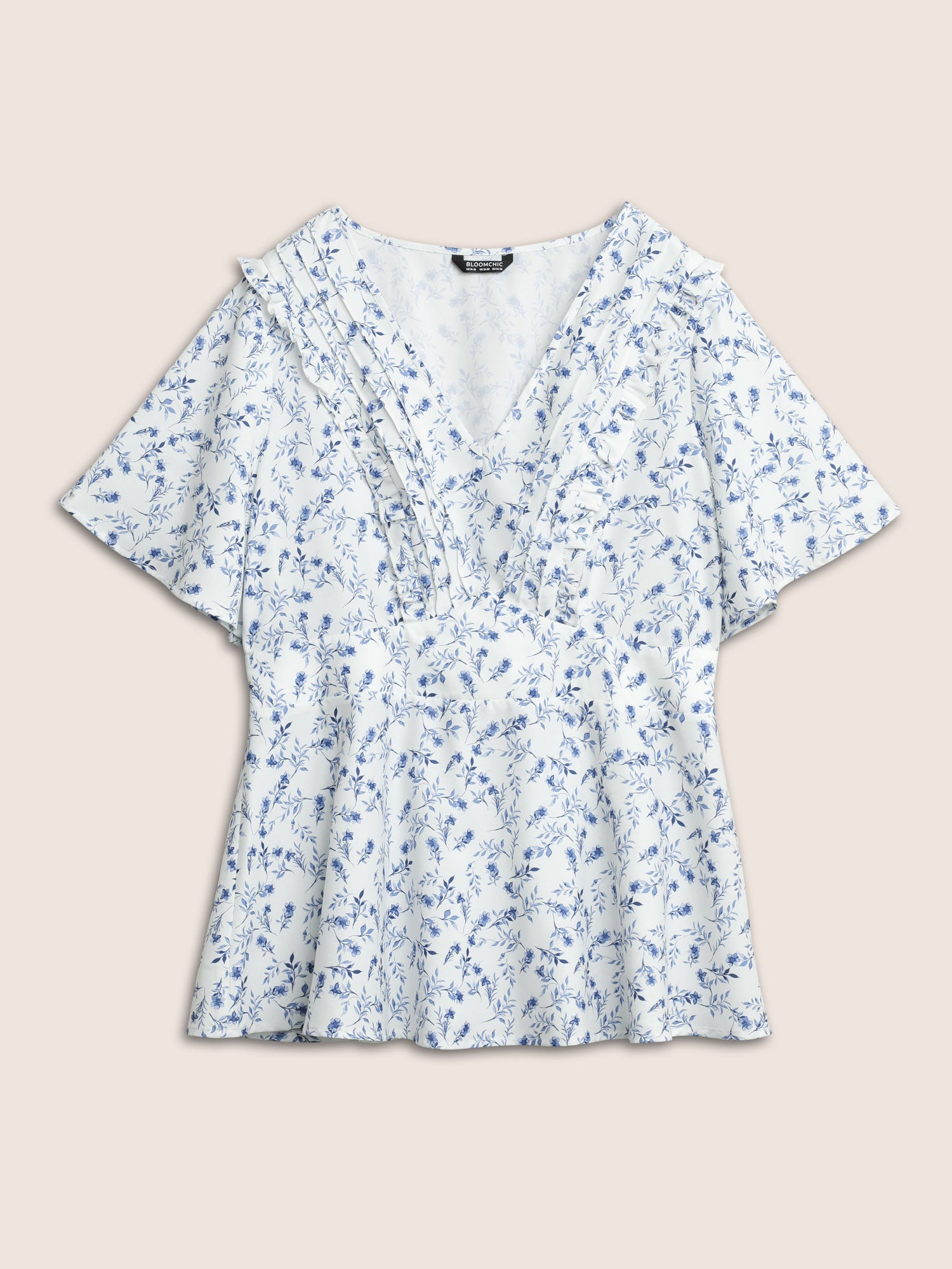 Floral Pleated Elastic Waist Ruffle Sleeve Blouse