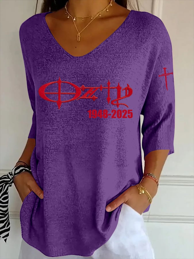 Women's Casual Rock Legend Memorial Print Knitted T-shirt