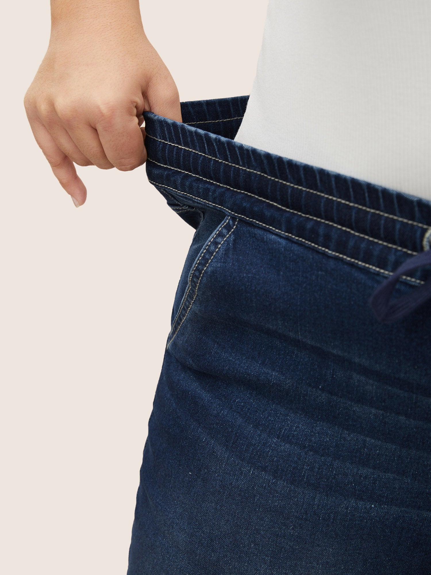 Roll Hem Elastic Waist Drawstring Denim Shorts