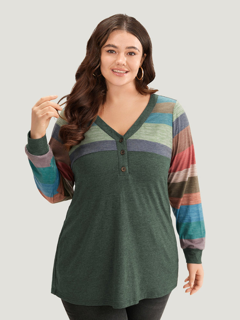 Colorblock Contrast V Neck Button Up T-shirt
