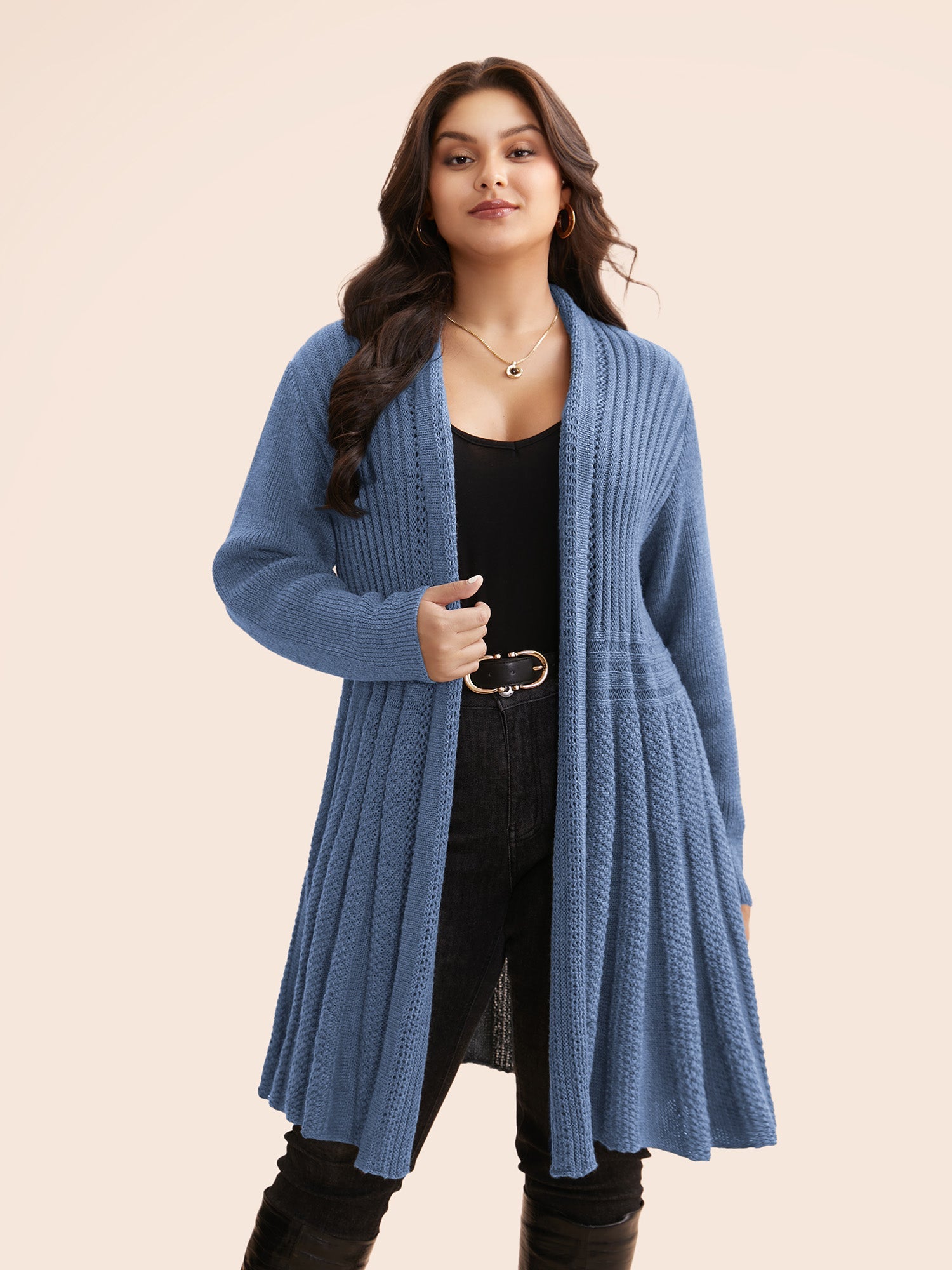 Plain Textured Kimono Collar Cardigan
