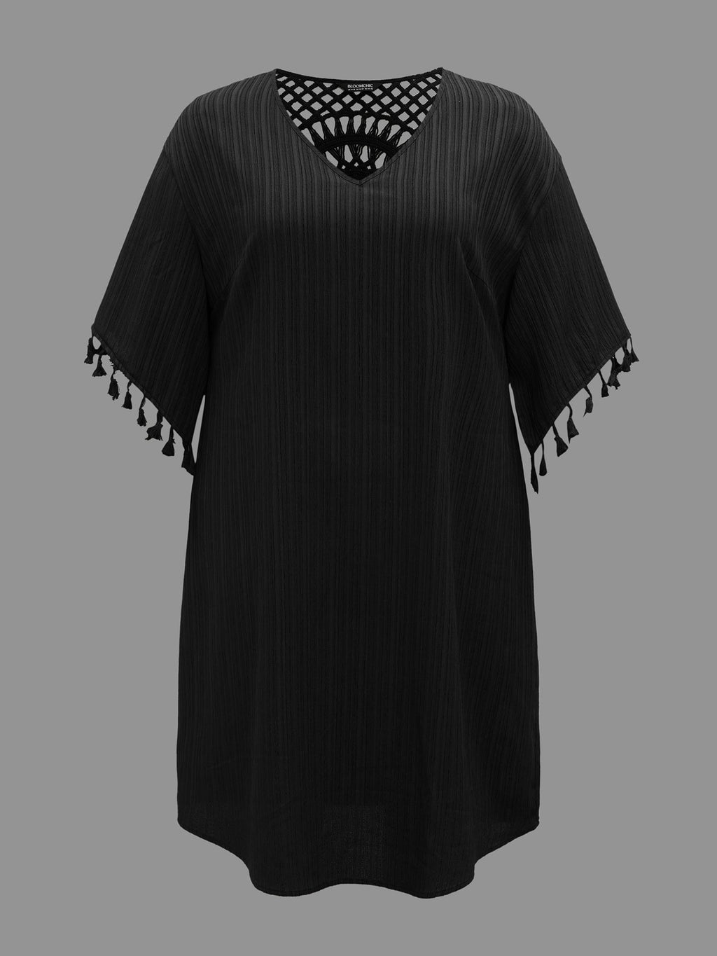 V-Neck Cut-Out Tassels Spliced Midi Dress