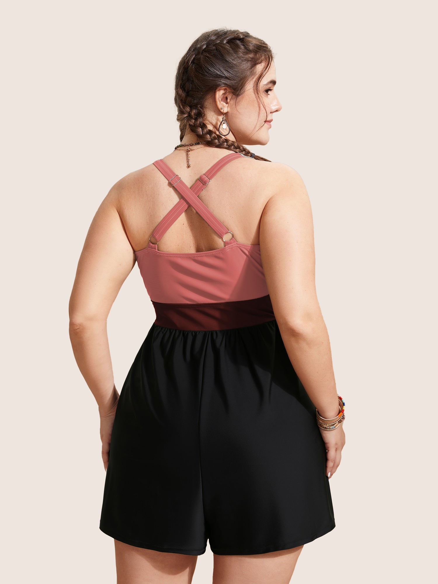 Patchwork Contrast Crossover One Piece Swimsuit