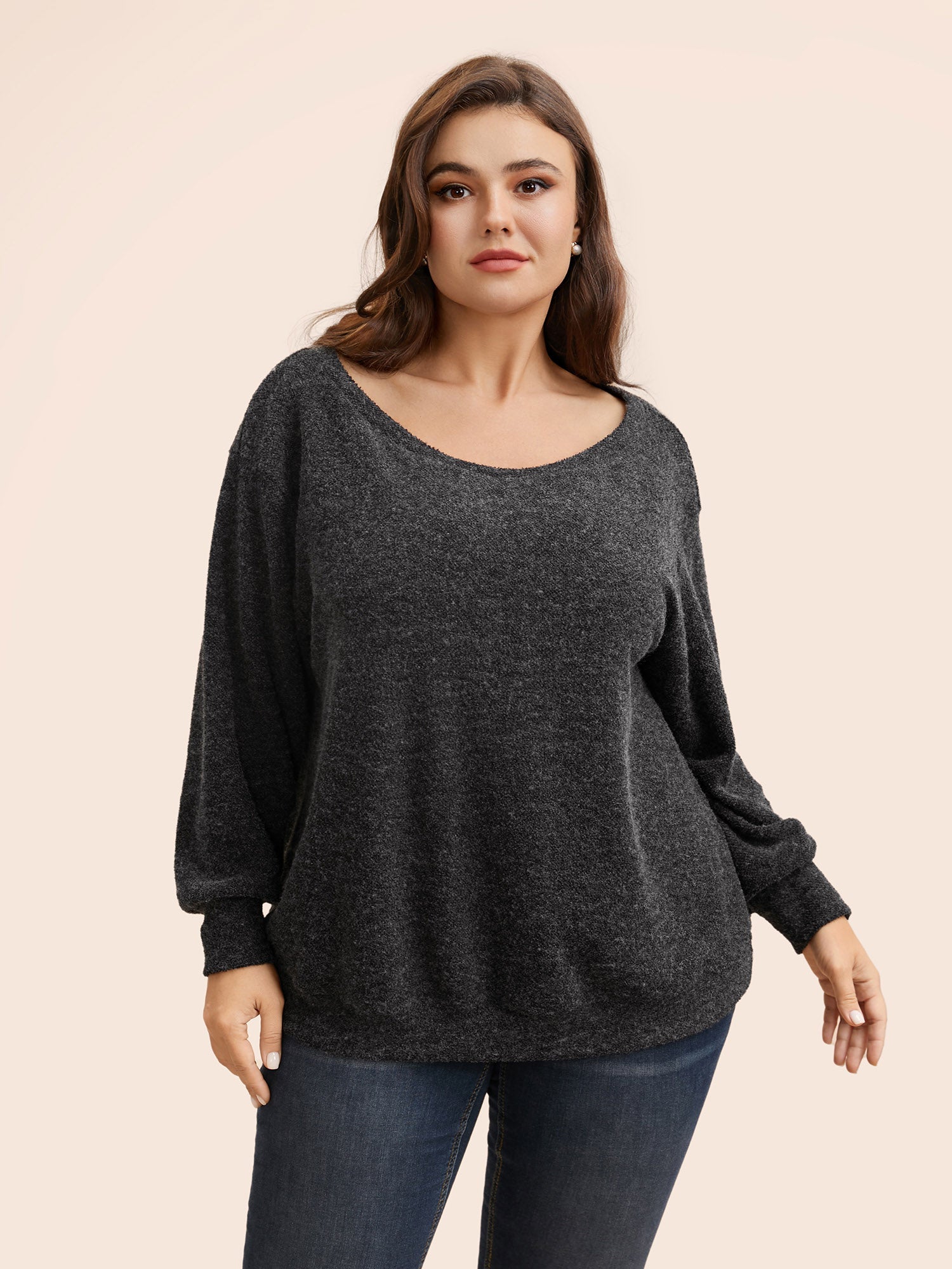Textured Off Shoulder Drop Shoulder Sleeve Sweatshirt