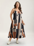 Abstract Print Pockets Cami Midi Dress