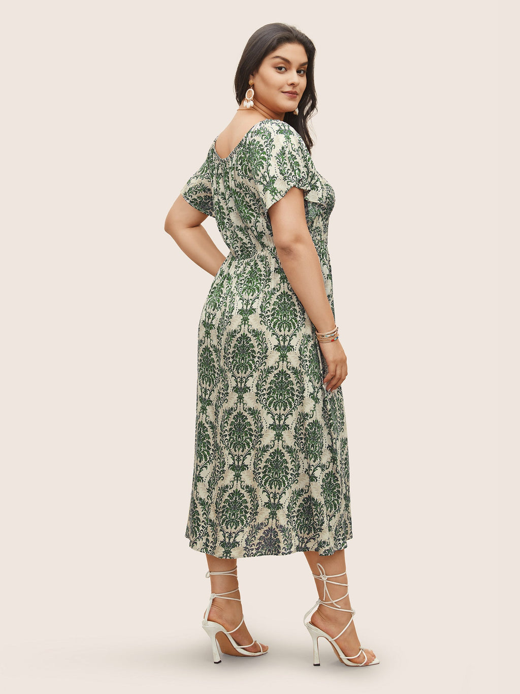 Bandana Print Shirred Off Shoulder Dress