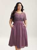 Chiffon Lace Waist-Defining Midi Dress