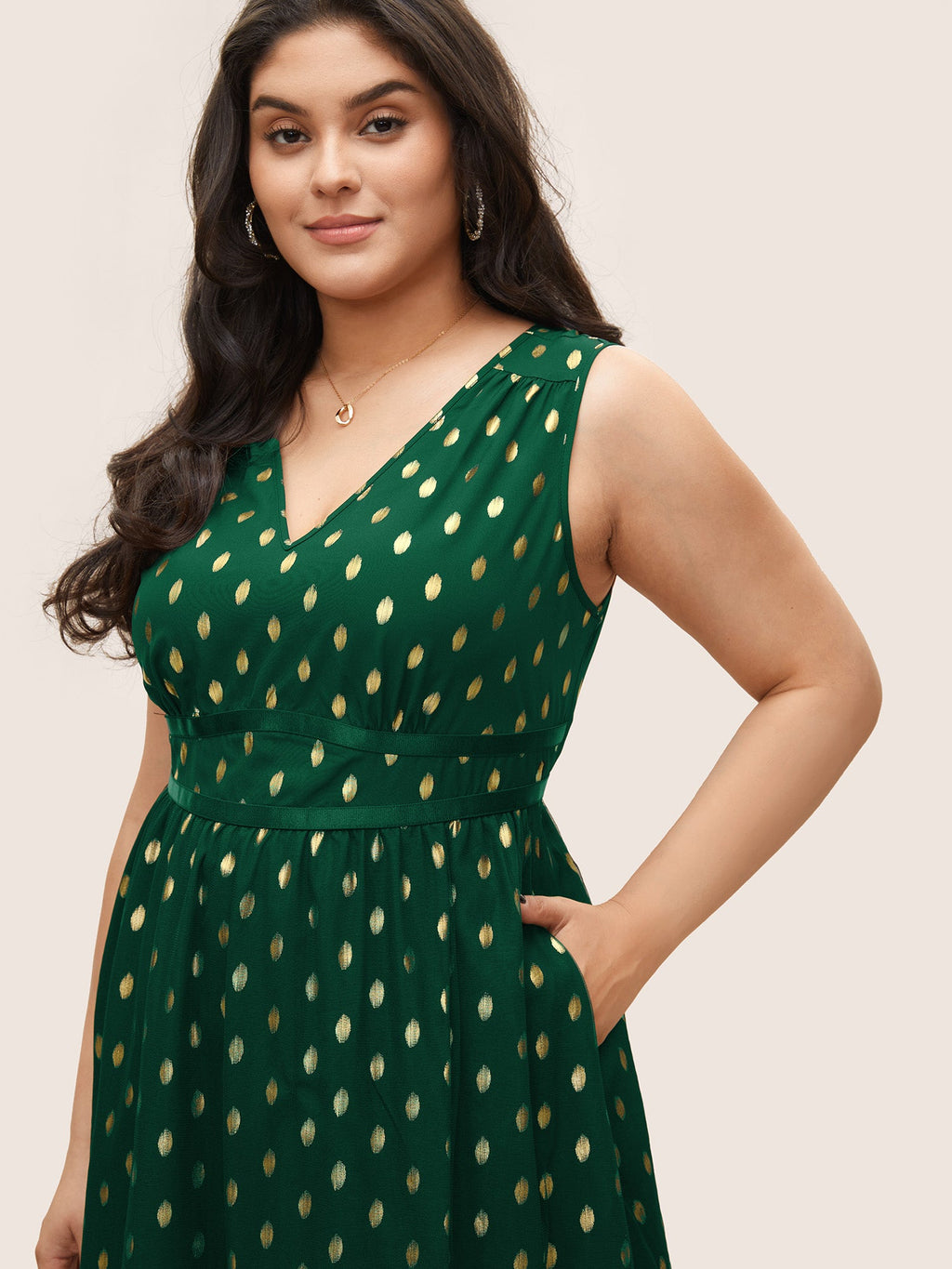 Glitter Polka Dot Pocket Patchwork Tank Dress