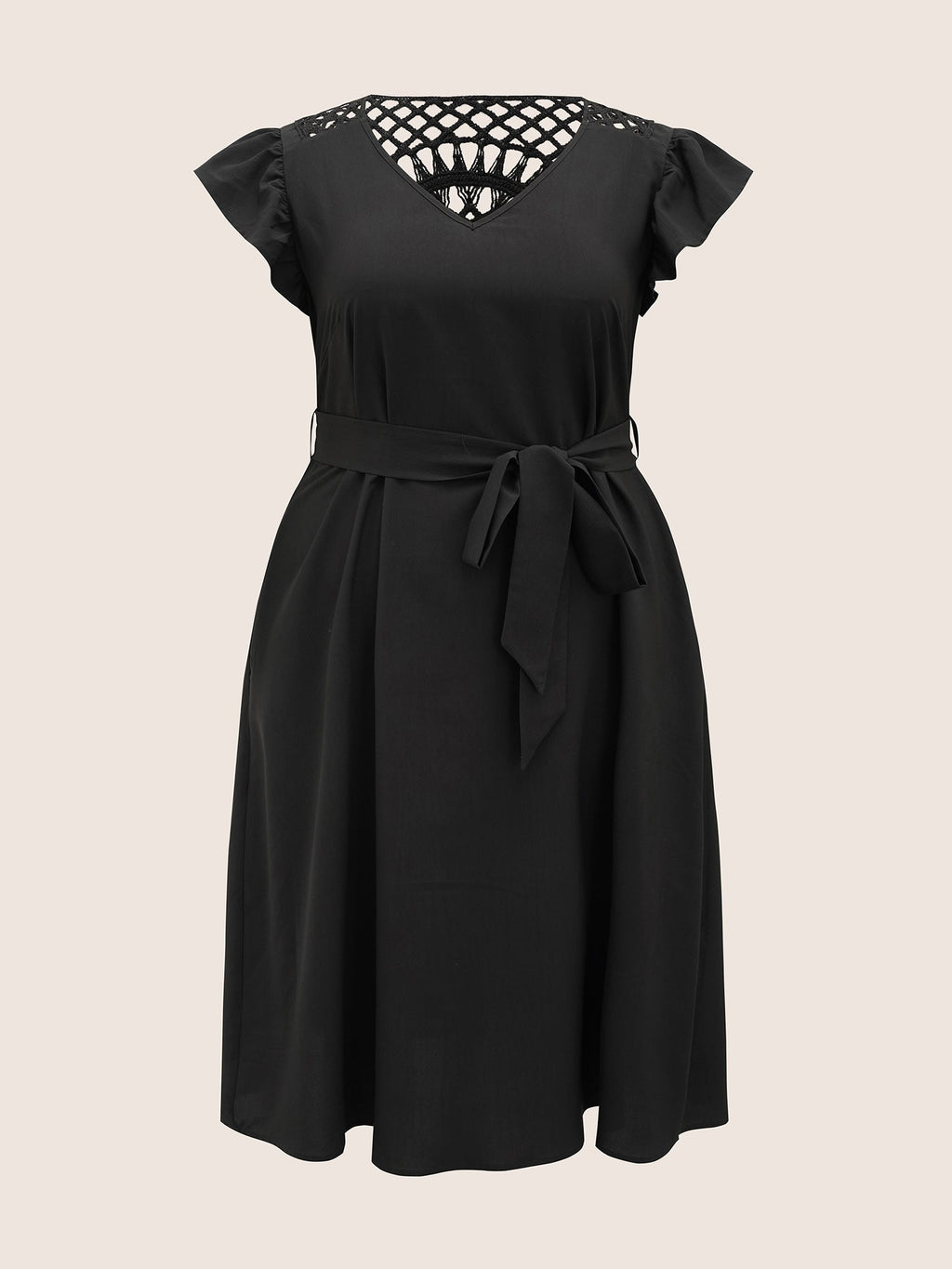 Solid Cut Out Ruffle Cap Sleeve Dress