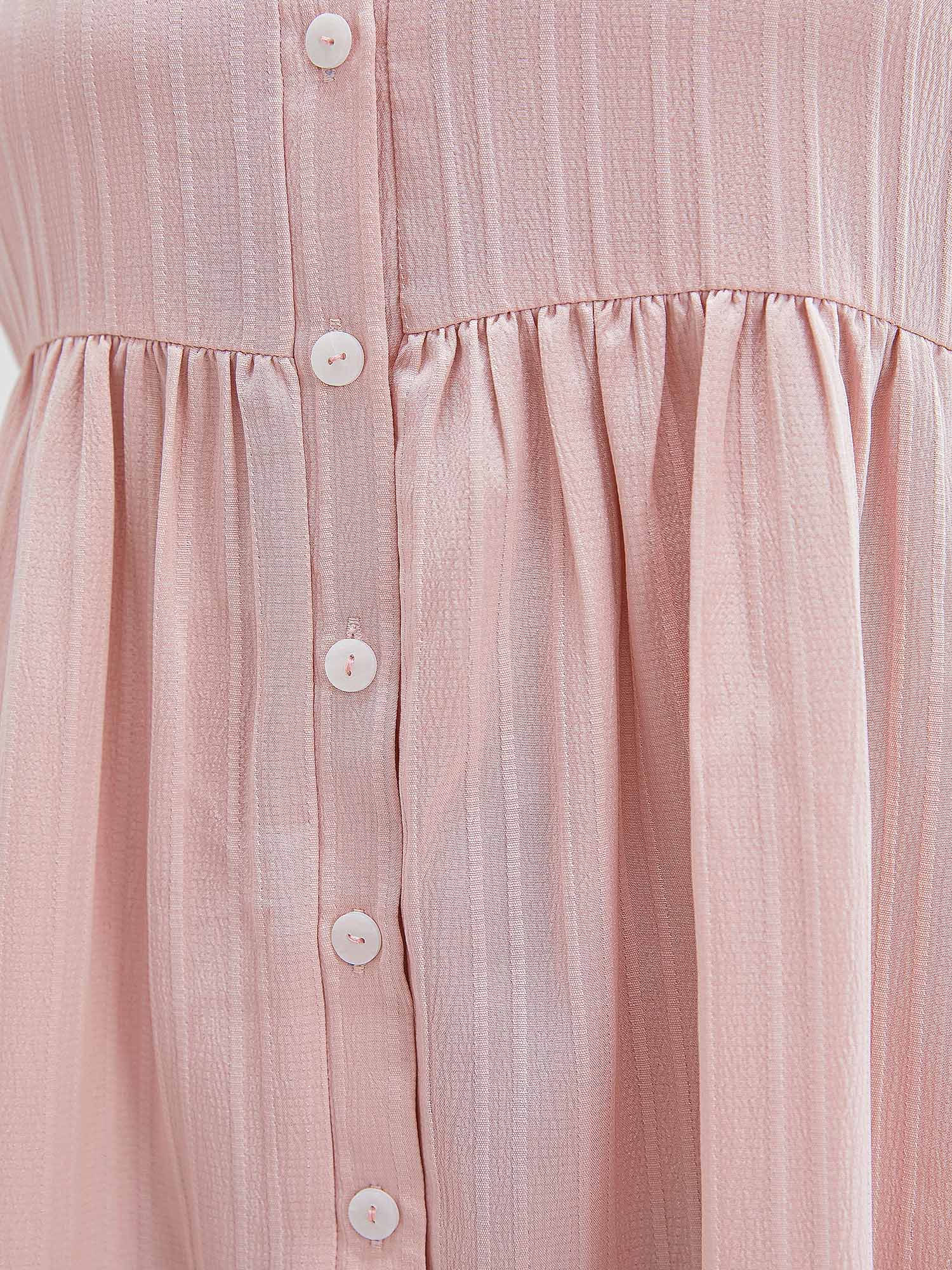 Solid Shirt Collar Ruffle Pocket High Low Hem Button Up Dress