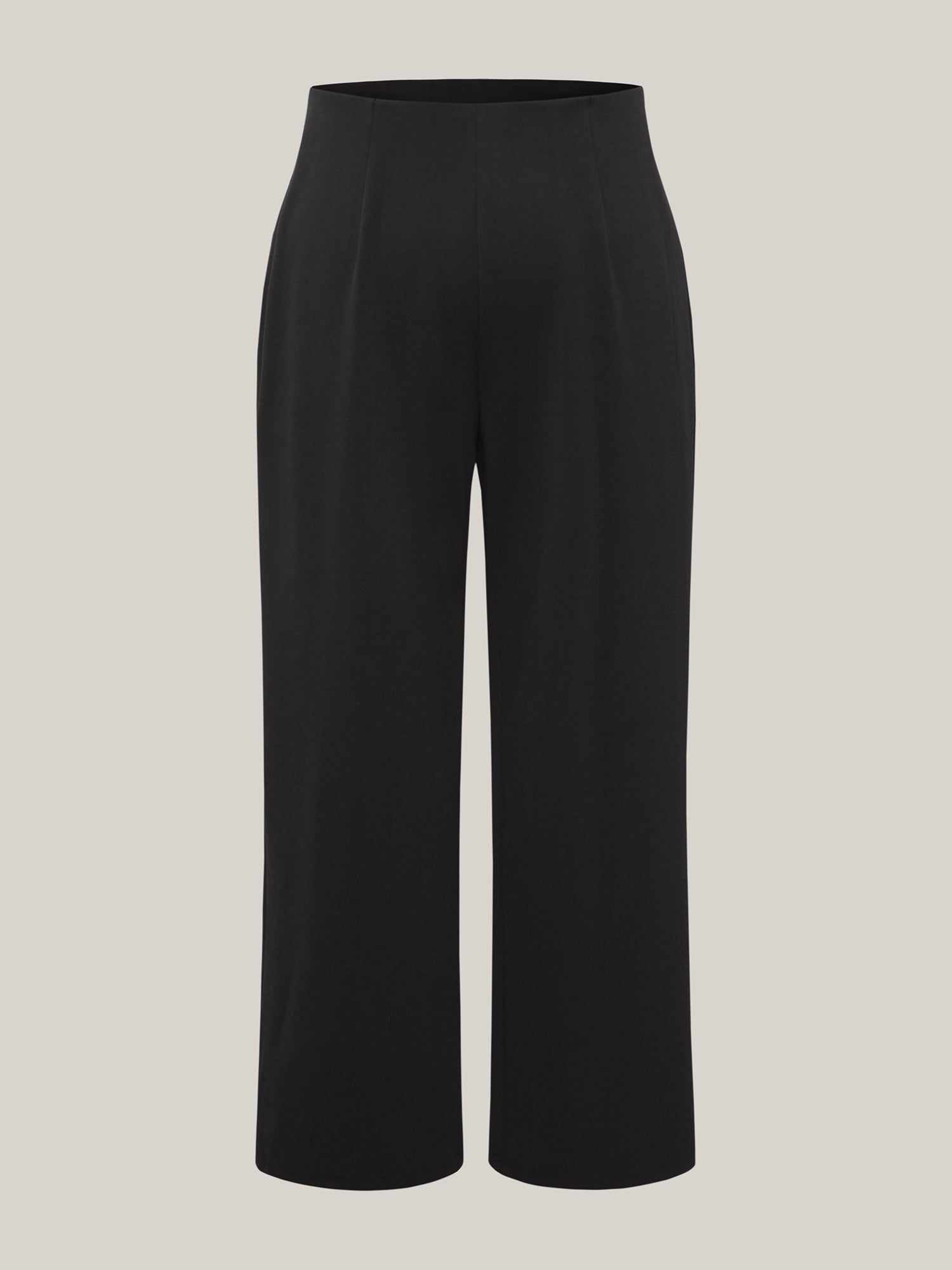 Solid Elastic Waist Pleated Wide Leg Pants