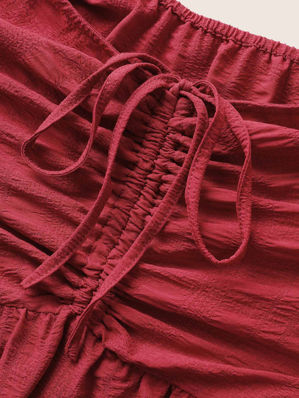 Plain Ruched Drawstring Pocket Ruffle Tiered Dress