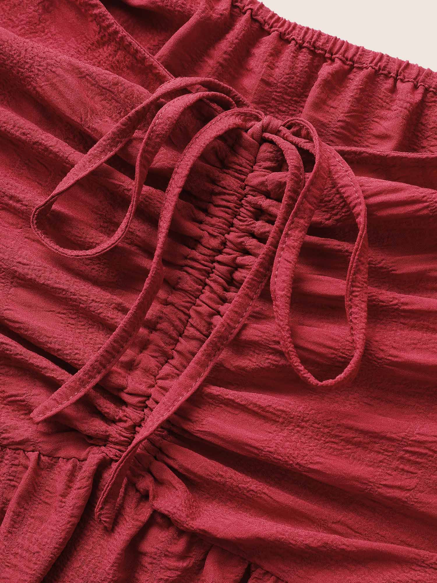 Plain Ruched Drawstring Pocket Ruffle Tiered Dress
