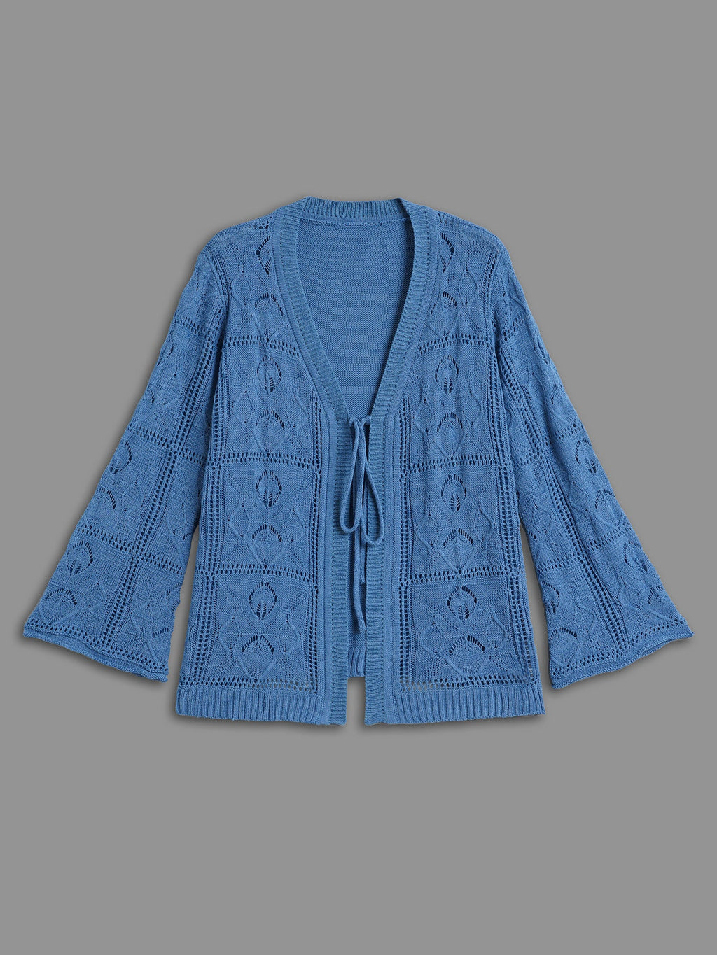 Front-Tie Textured Eyelet Knit Cardigan