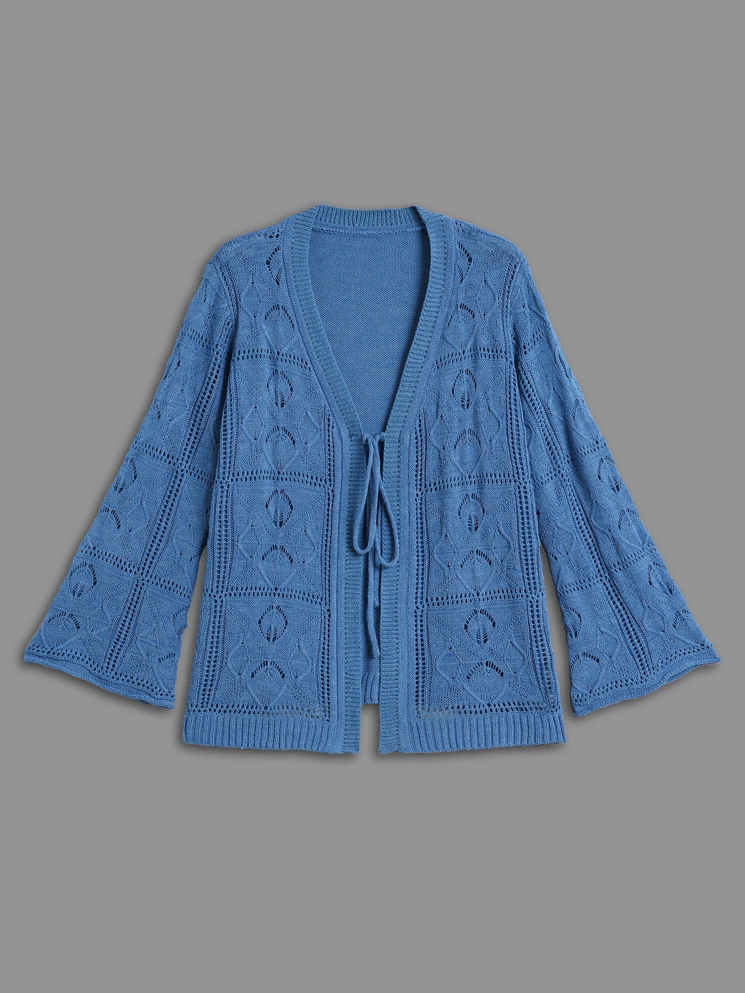 Front-Tie Textured Eyelet Knit Cardigan