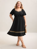 Textured Stretchy Waist Pockets Midi Dress