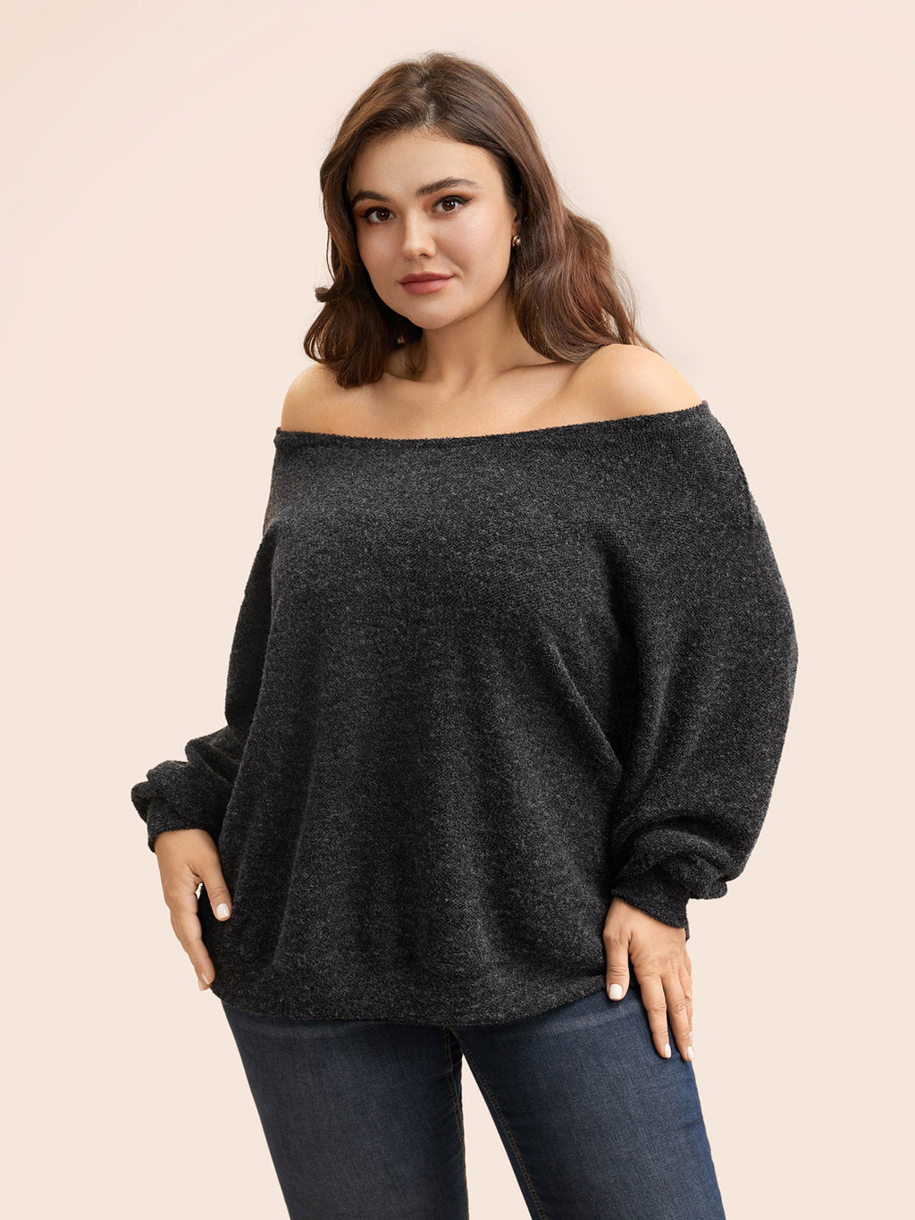 Textured Off Shoulder Drop Shoulder Sleeve Sweatshirt