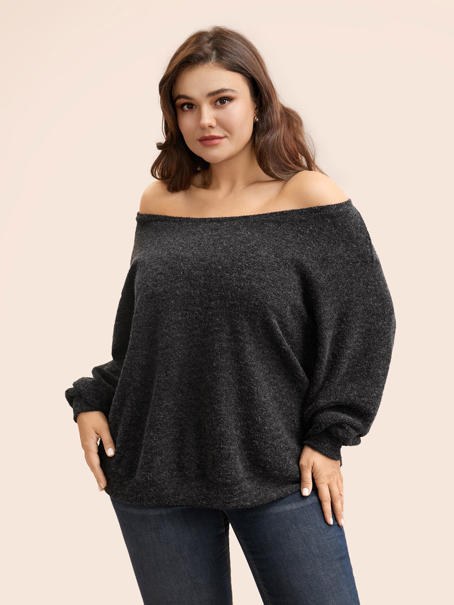 Textured Off Shoulder Drop Shoulder Sleeve Sweatshirt