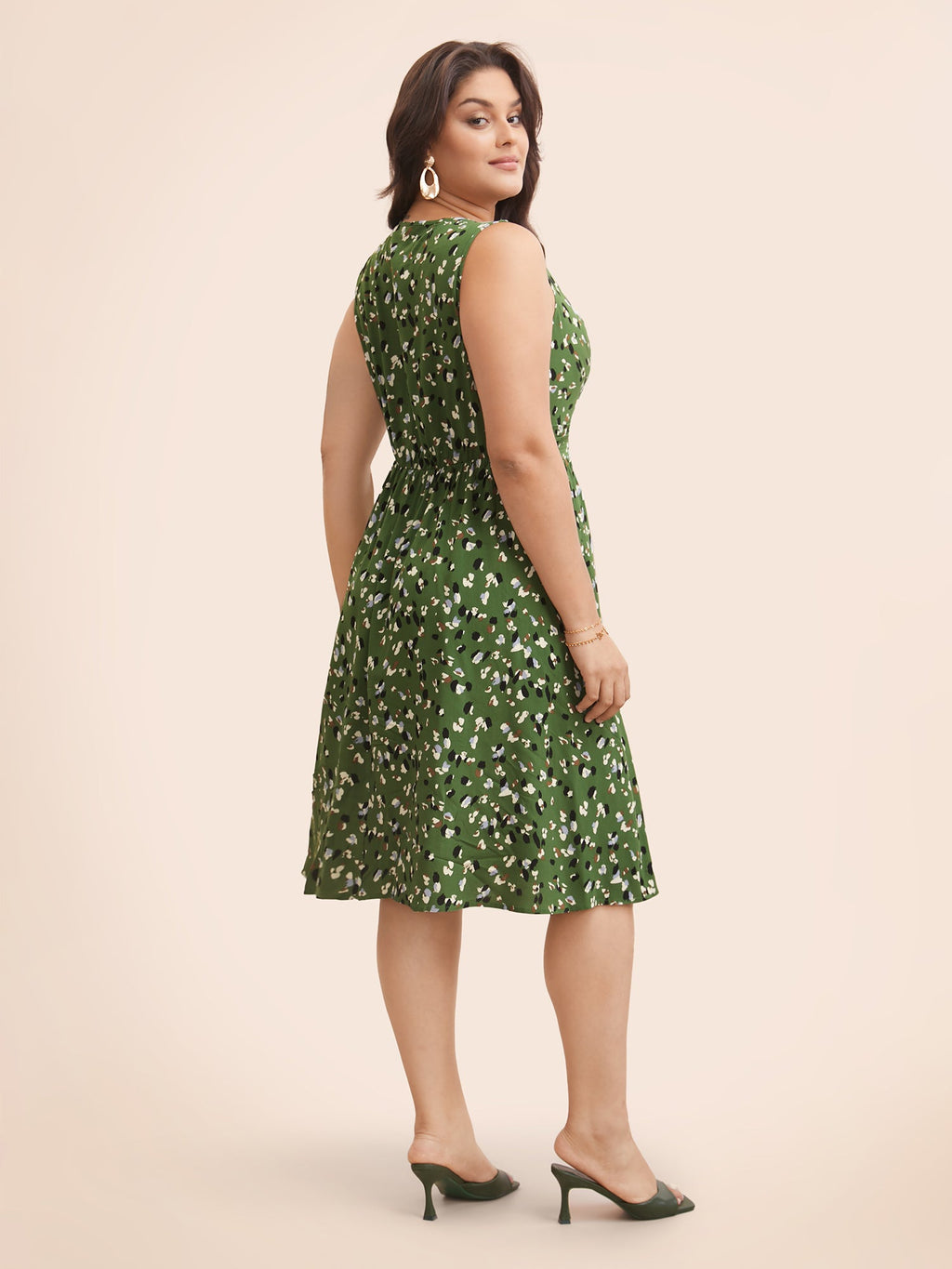 Allover Print Pocket Flutter Crossover Ruched Tank Dress