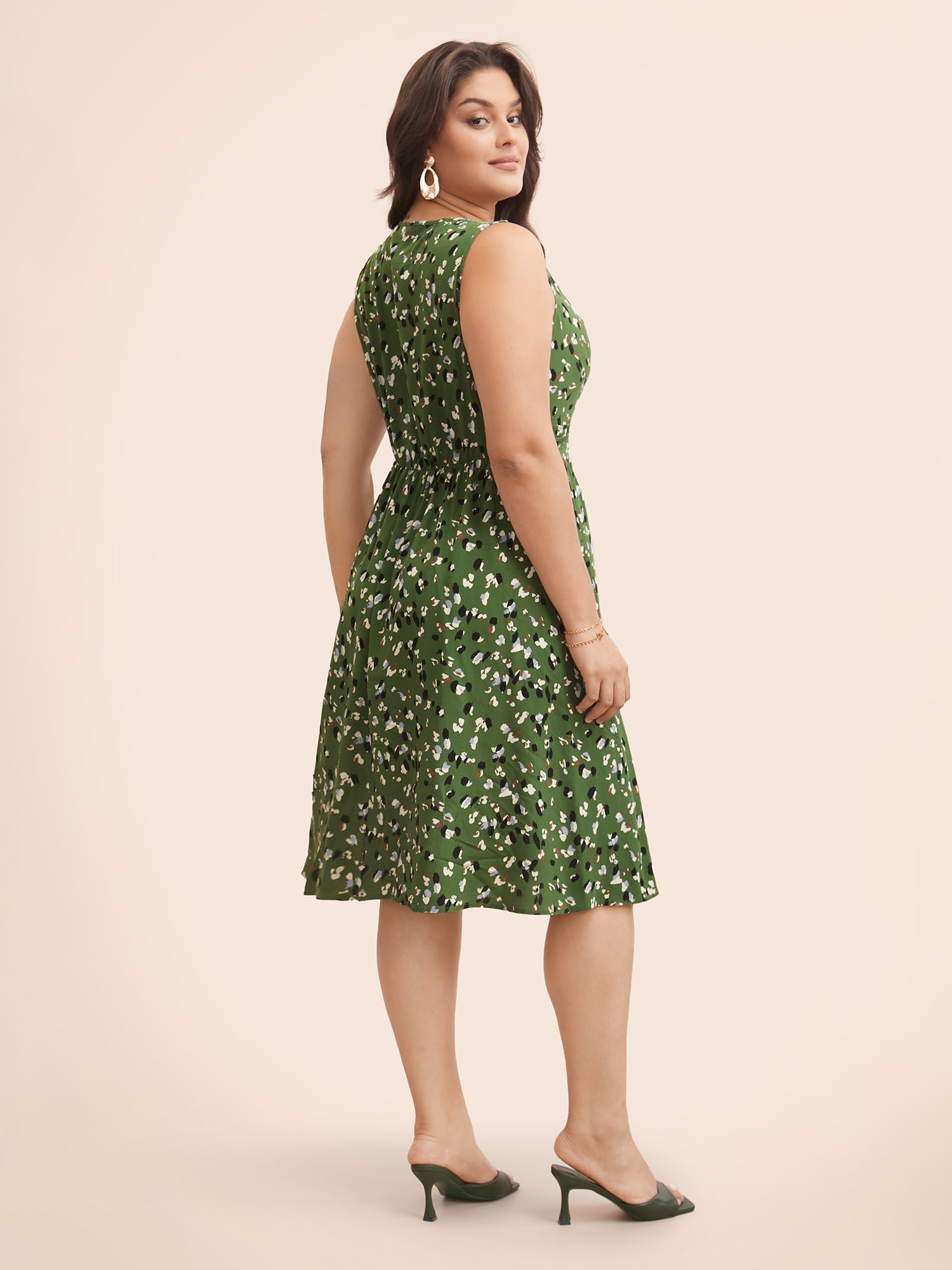 Allover Print Pocket Flutter Crossover Ruched Tank Dress