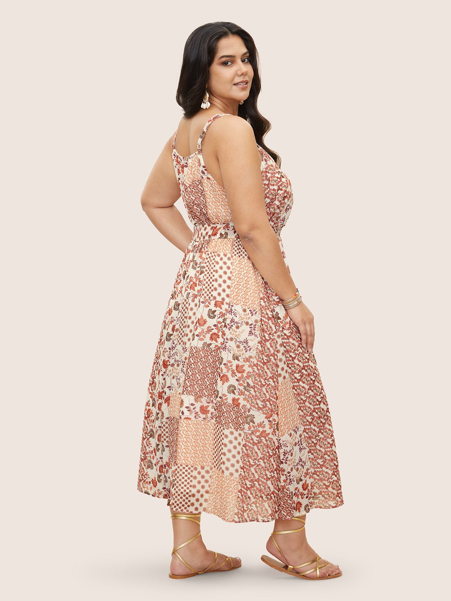 Chiffon Boho Print Wrap Belted Cami Dress