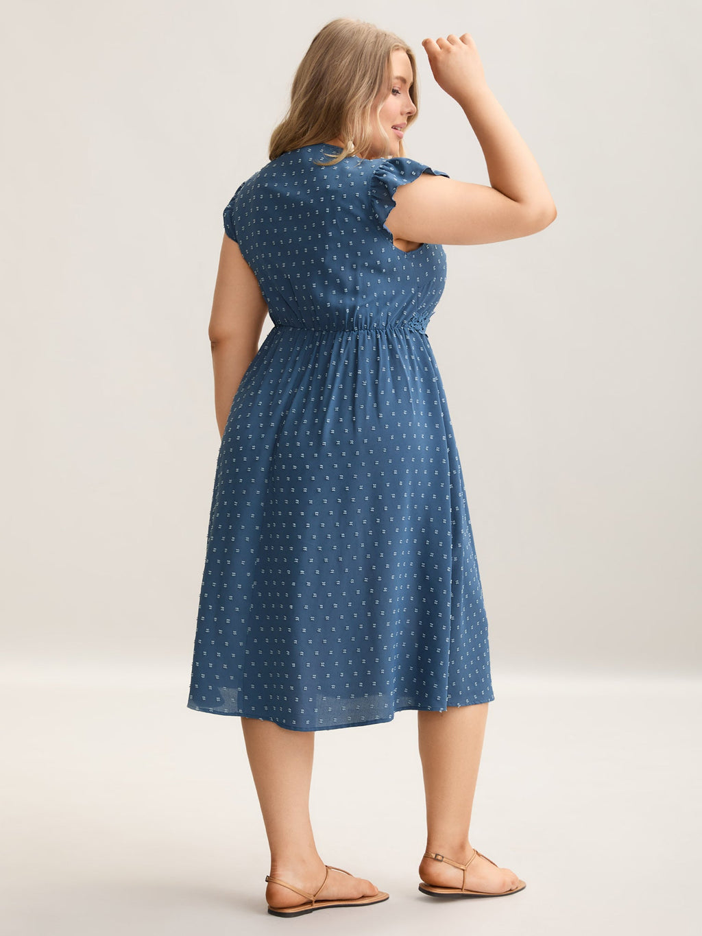 Lace Textured Spliced Pockets Midi Dress