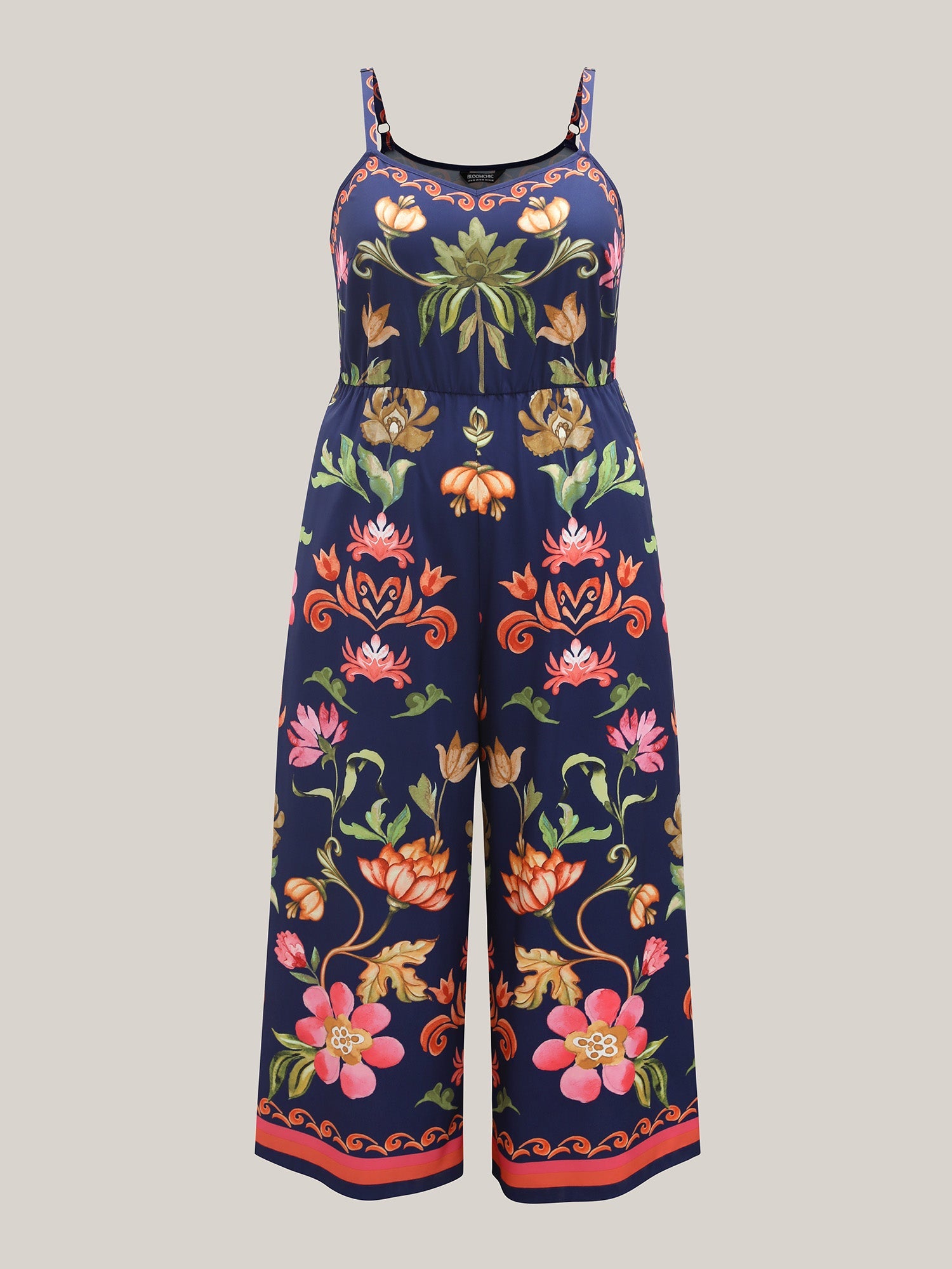 Tropical Flowers Print Pockets Cami Jumpsuit